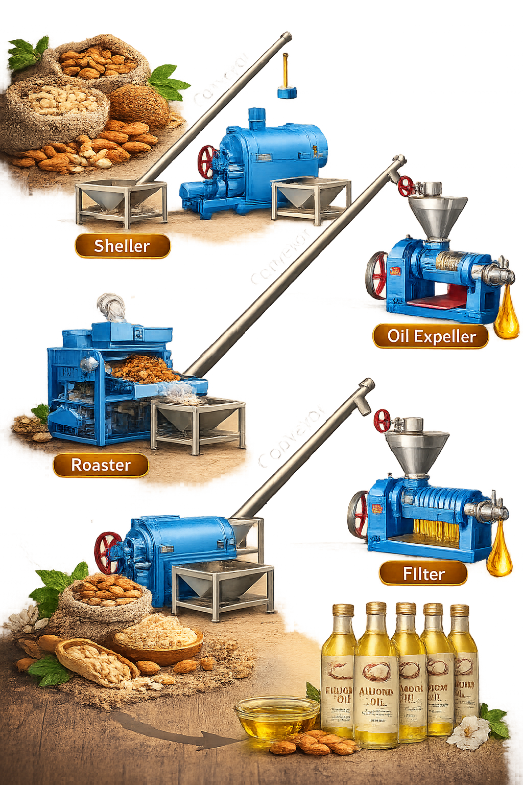 Wood Pressed Almond Extraction